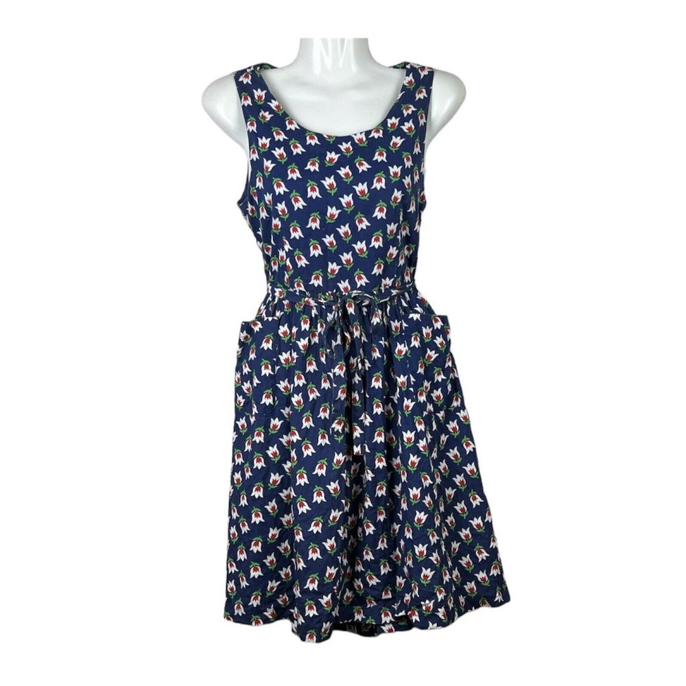 Dangerfield Princess Highway Dress Floral Navy Blue Tie Waist Cotton Size 8 - Picture 1 of 12